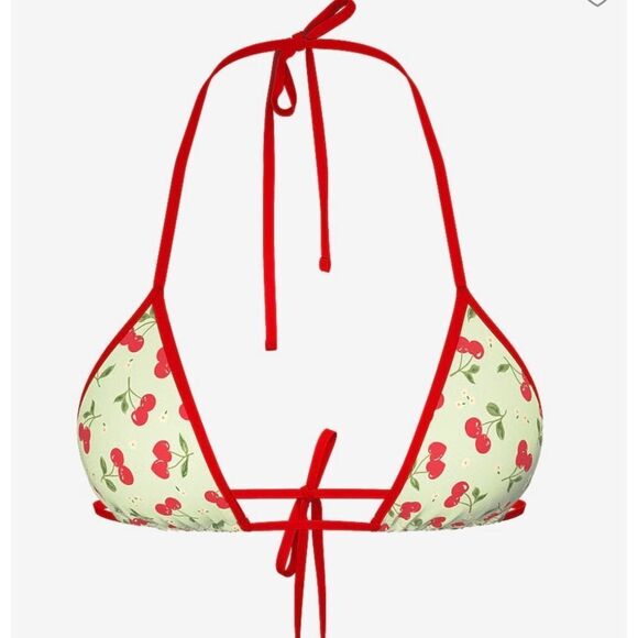1305 NWT PINK by Frankies Bikinis Cape May Bikini Top Cherry Hearts Sz Small - Picture 1 of 5